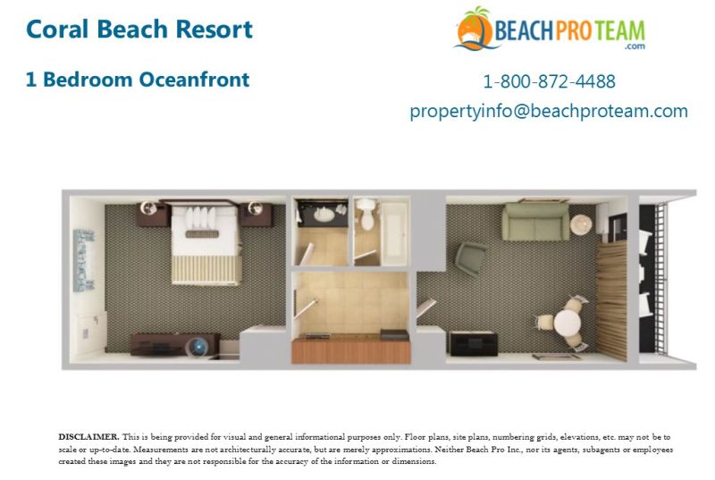 Coral Beach Floor Plan F - 1 Bedroom Oceanfront 